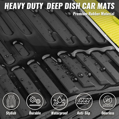 CAR PASS Heavy Duty Rubber Car Floor Mats, Deep Waterproof Car Floor Mats All Weather, Aluminum Film Floor Mats for Cars Non-Slip Universal Trim to Fit for SUVs Trucks Sedans Vans, Black Grey Metallic
