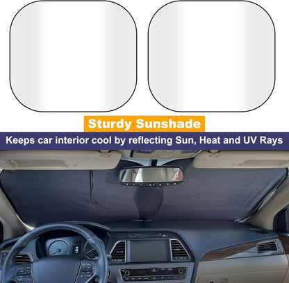EcoNour 2 Piece Foldable Car Windshield Sun Shade – UV & Heat Protection, Interior Cooling, Durable Upgraded Design, Easy Fold, Front Window Sunshade - Medium (31" L x 28" W)
