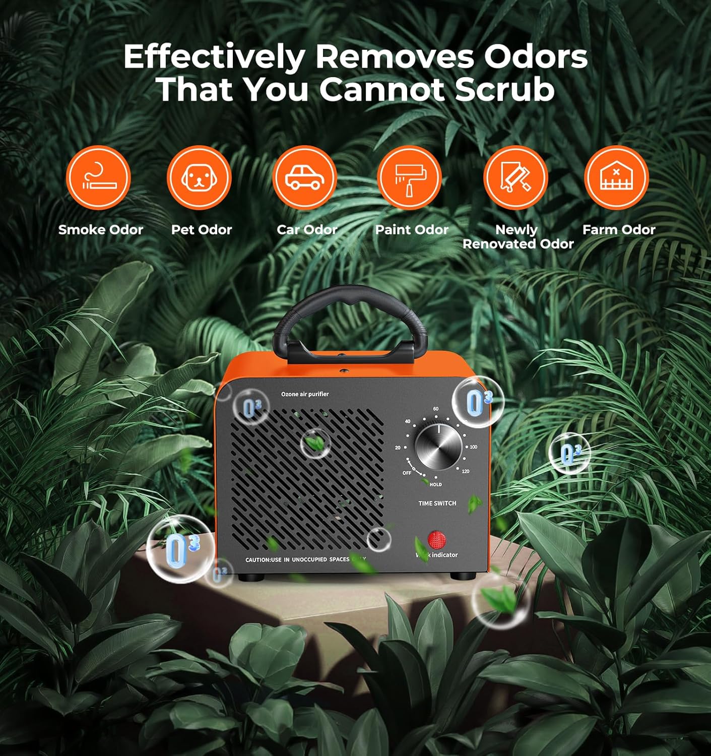 Ozone Generator 48,000mg, Commercial Ozone Machine Odor Removal, High Capacity O3 Ionizer Air Purifier Deodorizer, Portable Mini for Car, Home, Smoke, Pets, Industrial, for 4000 Square Feet -Black