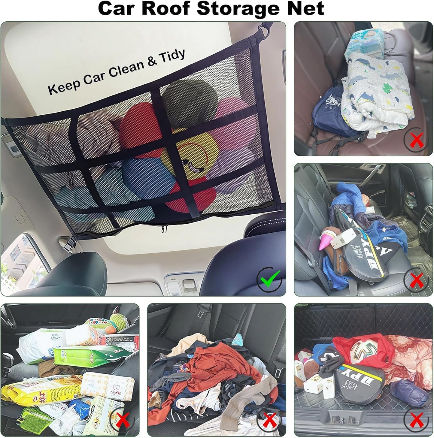 Car Ceiling Cargo Net for SUV,35.4"X25.6" Car Ceiling Storage,Load Capacity Automotive Cargo nets Interior Accessories for Van,Double-Layer Mesh Automotive Roof Camping Essentials