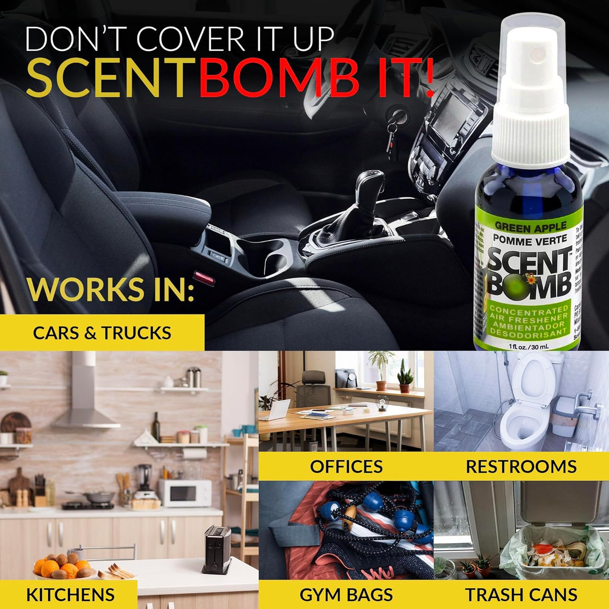 Scent Bomb Air Freshener Spray, Long-Lasting Odor Eliminator - Effective Deodorizer for Home & Car, Fresh Room Spray for Kitchen, Bathroom & Smell Neutralizer - 1 oz Pack of 4, Black Cherry Scent
