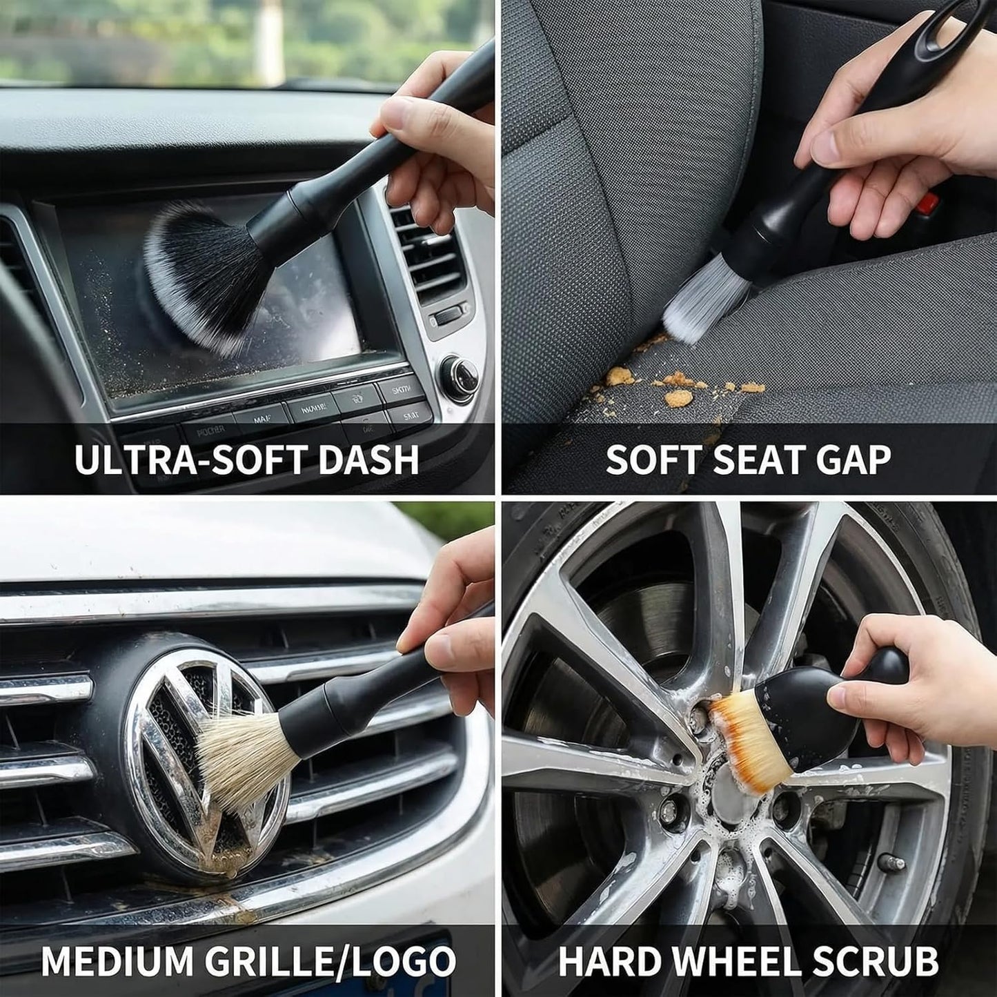5 PCS Car Detailing Brush Set, Ultra-Soft Boar Hair Brushes for Interior & Exterior Cleaning, Multi-Use Duster for Air Vents, Wheels & Leather, Professional Car Wash Supplies