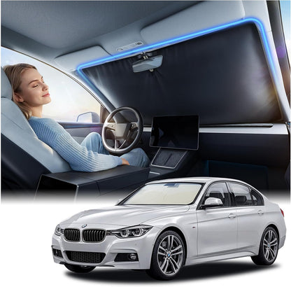 Nmoiss Ice Silk Air-Cooled Car Windshield Sun Shade, [Enjoy Superior Coolness & Comfort] 84.2% Heat Insulation UPF>50 UV Block, Interior Protection, Universal Fit for Car SUV Truck, Large 64" x 34"
