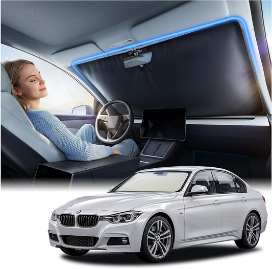 Nmoiss Ice Silk Air-Cooled Car Windshield Sun Shade, [Enjoy Superior Coolness & Comfort] 84.2% Heat Insulation UPF>50 UV Block, Interior Protection, Universal Fit for Car SUV Truck, Large 64" x 34"
