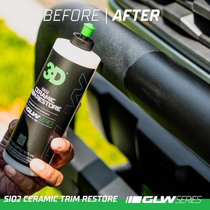 3D SiO2 Ceramic Trim Restore, GLW Series | Ultimate Hydrophobic Trim Reviver | SiO2 Infused Restoring, Shining, & Protecting | Restores Black Plastic & Vinyl | DIY Car Detailing | 16 oz