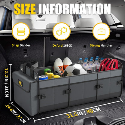 MIKKUPPA Car Trunk Organizer with Cooler - 100L Large Car Organizer, 1680D Oxford Collapsible Suv Trunk Storage with 2 Adjustable Straps for Auto, Truck, Suv (Gray)