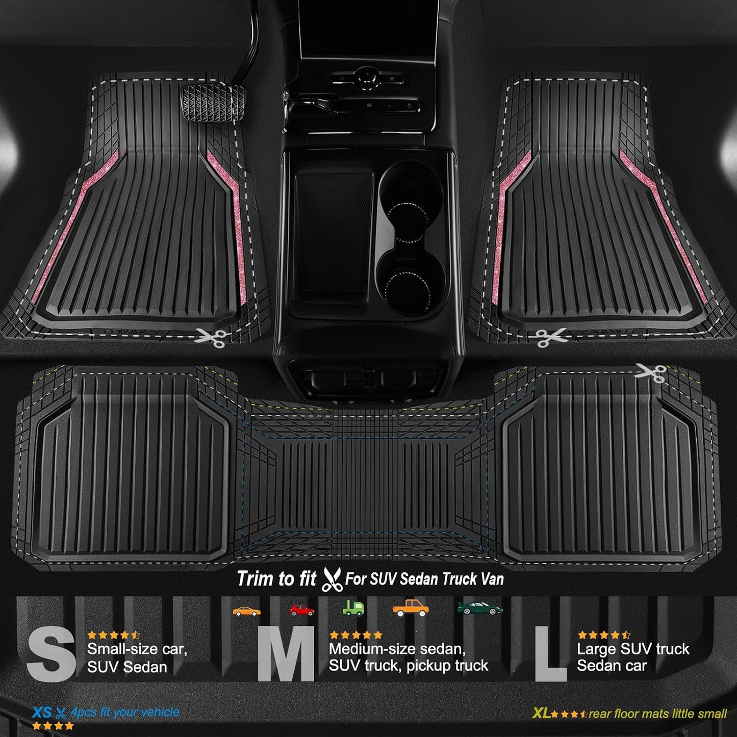 CAR PASS Heavy Duty Rubber Floor Mats for Car, Waterproof Liner Deep Dish Car Mats Full Sets, Universal Trim to Fit for SUV Truck Sedans Vans, All Weather Automotive Floor Mats 3pcs, Solid Black