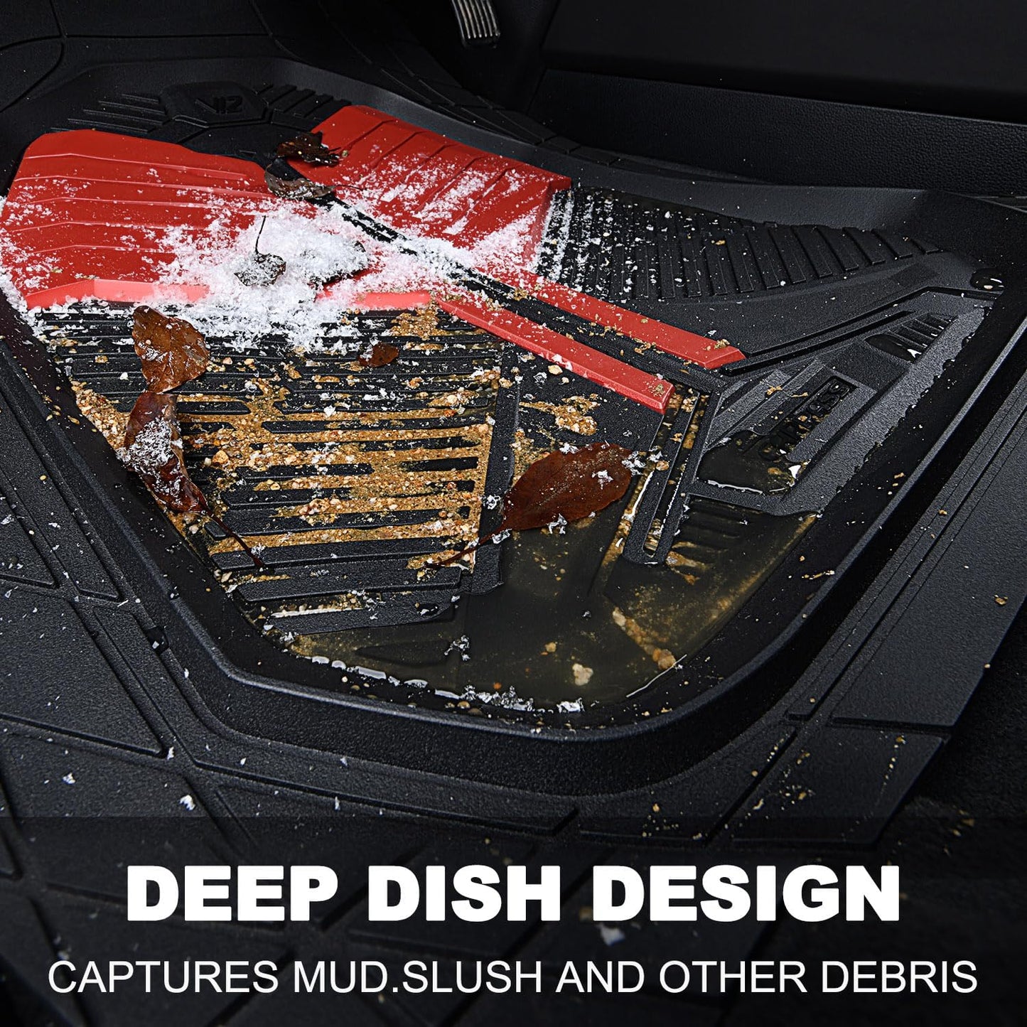 CAR PASS Heavy Duty Rubber Car Mats with Cargo Liner, Deep-Dish Car Floor Mats and Trunk Mat All Weather, Universal Trim-to-Fit for SUVs Trucks Sedans, Waterproof Anti-Slip, Trimmable V12 Black