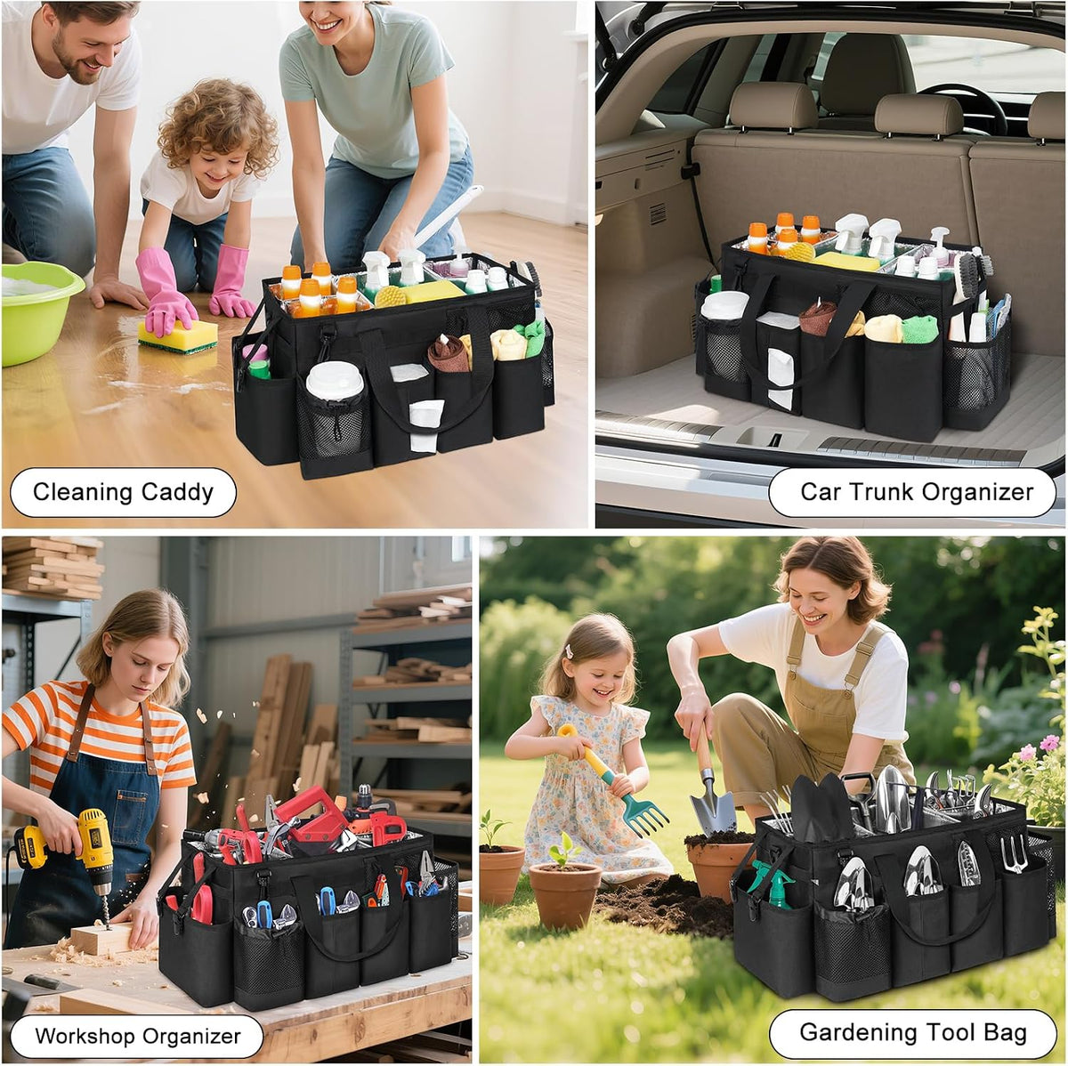 Cleaning Caddy Bag, Cleaning Supplies Organizer for Housekeepers, Housekeeping Caddy with Handle and Detachable Padded Cushion, Black