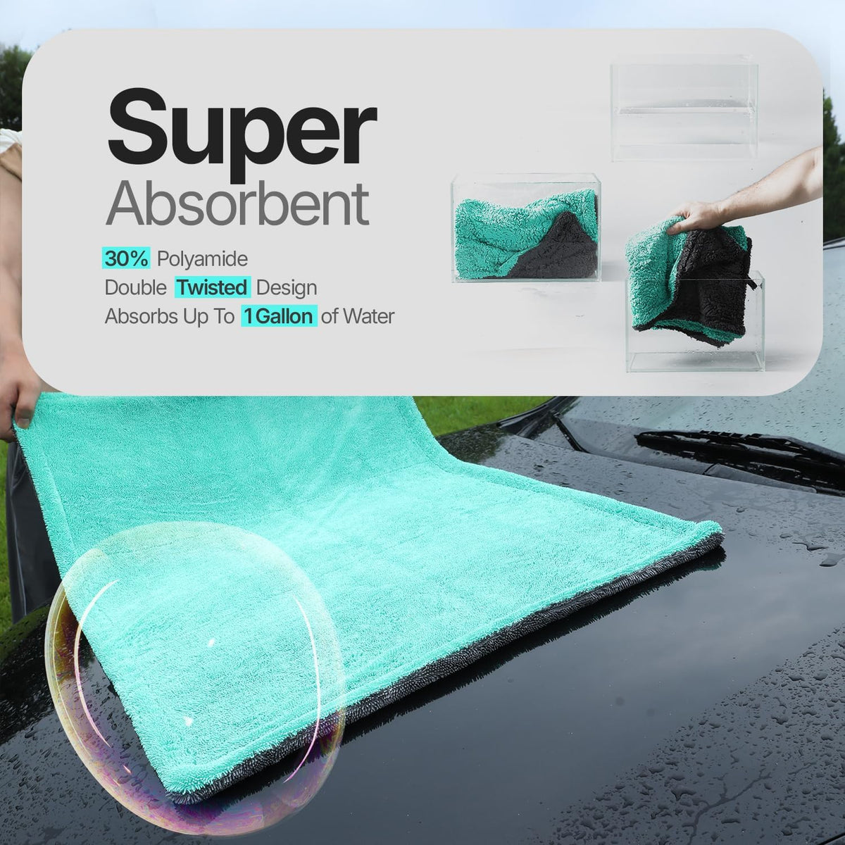 Crystal Clean 1300GSM Car Drying Towel - XL (24x36) Microfiber Towels for Cars with Double Twisted Loop, Professional Detailing Towel for Car Detailers - Quick Dry, Paint Safe & Swirl-Free