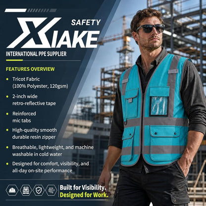 XIAKE Reflective Safety Vest for Men & Women High Visibility Class 2 Vest with Pockets Meets ANSI Standards