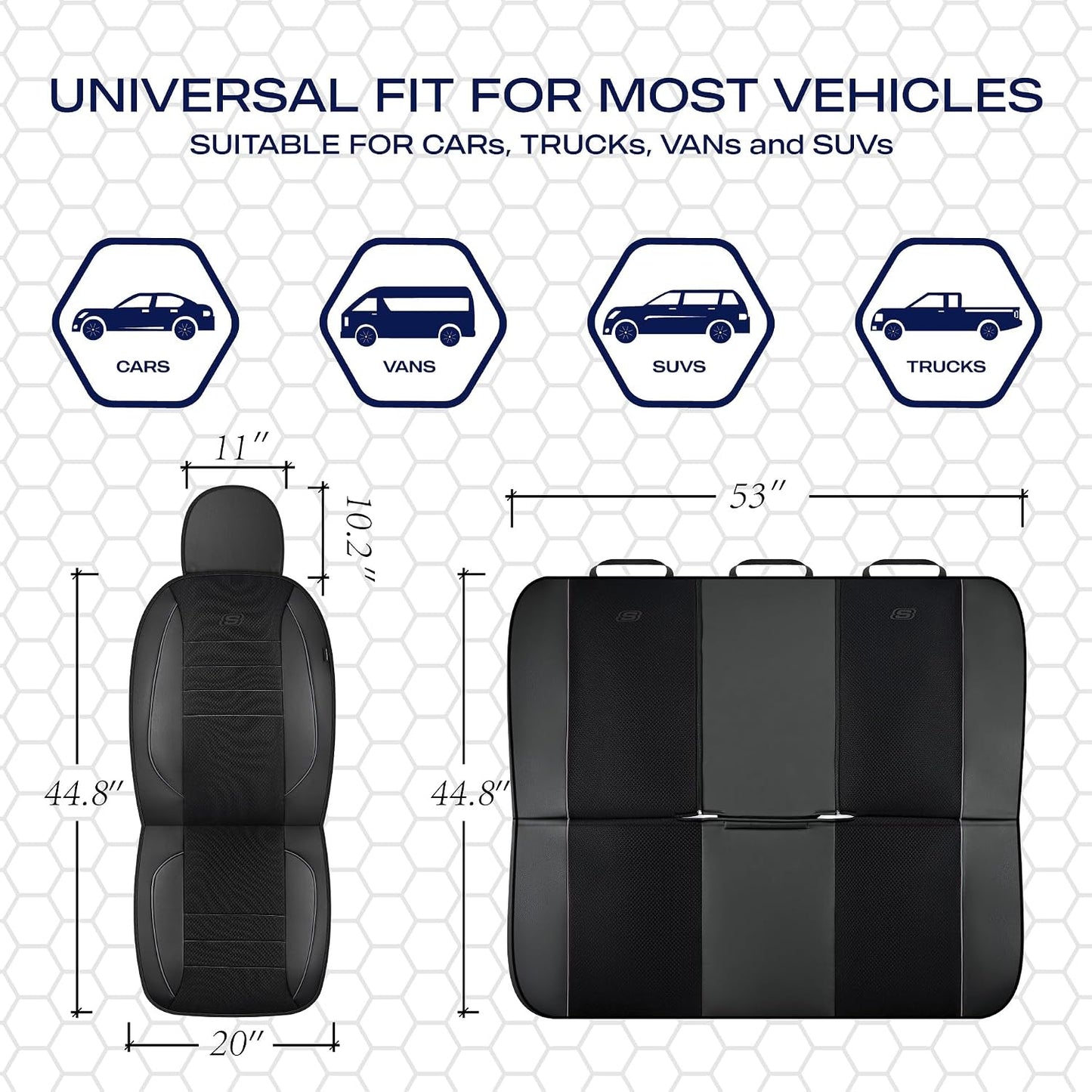 Skechers Air-Cooled Memory Foam Seat Covers,Mesh Thick Car Seat Covers,Piping Leather Car Seat Covers Front Seats,Airbag Compatible,Automotive Comfort Universal FitMost Cars,Vans,Truck,SUV,Black