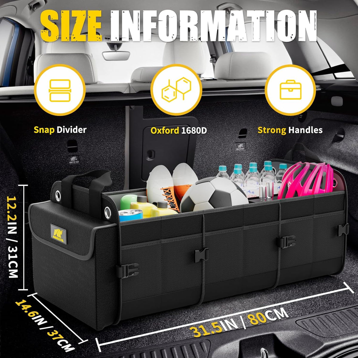MIKKUPPA Car Trunk Organizer with Cooler - 100L Large Car Organizer, 1680D Oxford Collapsible Suv Trunk Storage with 2 Adjustable Straps for Auto, Truck, Suv (Gray)