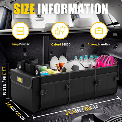 MIKKUPPA Car Trunk Organizer with Cooler - 100L Large Car Organizer, 1680D Oxford Collapsible Suv Trunk Storage with 2 Adjustable Straps for Auto, Truck, Suv (Gray)