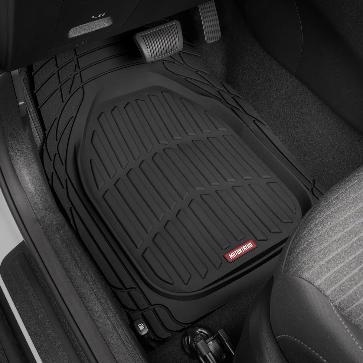 Motor Trend FlexTough 4-Piece Heavy Duty Floor Mats for Cars Trucks SUVs, Automotive Floor Mats Car Mats Full Set Front, Rear & Cargo, Trim-To-Fit Semi-Custom Deep Dish All Weather Rubber Mats - Black