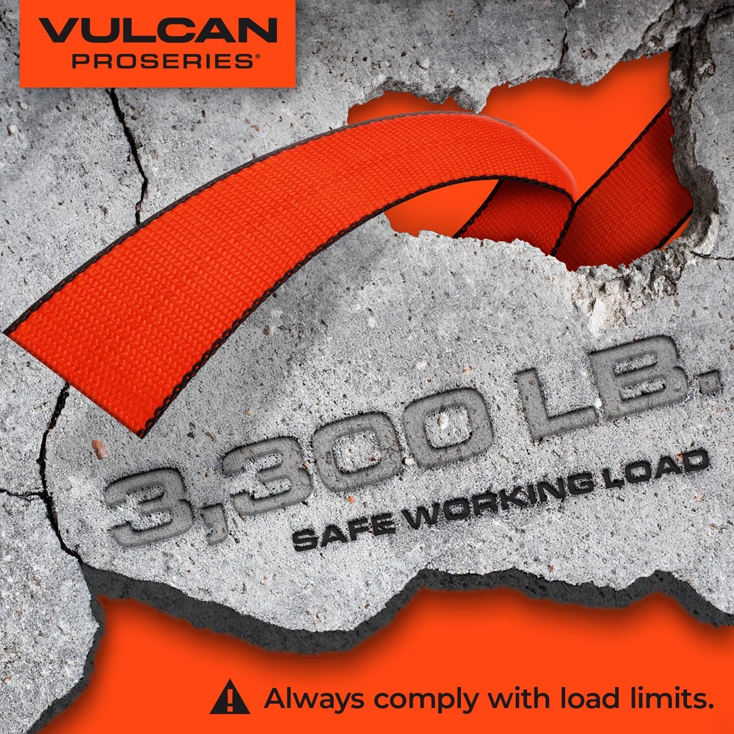 VULCAN Car Tie Down with Flat Hooks - Lasso Style - 2 Inch x 96 Inch - 4 Pack - Silver Series - 3,300 Pound Safe Working Load