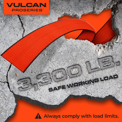 VULCAN Car Tie Down with Flat Hooks - Lasso Style - 2 Inch x 96 Inch - 4 Pack - Silver Series - 3,300 Pound Safe Working Load