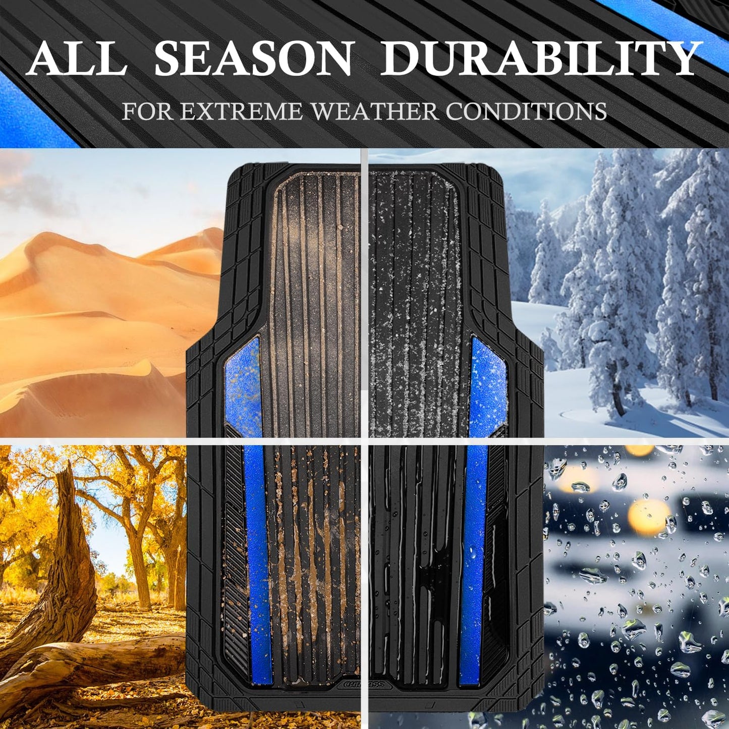 CAR PASS Heavy Duty Rubber Car Mats Metallic, Aluminum Film All Weather Floor Mats Waterproof Universal Trim to Fit Automotive SUV Sedan Van 4 Piece Anodized Deep Dish Two-Tone Sporty Black Red Chrome