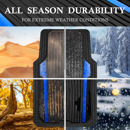 CAR PASS Heavy Duty Rubber Car Mats Metallic, Aluminum Film All Weather Floor Mats Waterproof Universal Trim to Fit Automotive SUV Sedan Van 4 Piece Anodized Deep Dish Two-Tone Sporty Black Red Chrome