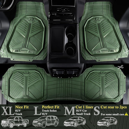 CAR PASS Heavy Duty Rubber Car Mats with Cargo Liner, Deep-Dish Car Floor Mats and Trunk Mat All Weather, Universal Trim-to-Fit for SUVs Trucks Sedans, Waterproof Anti-Slip, Trimmable V12 Black
