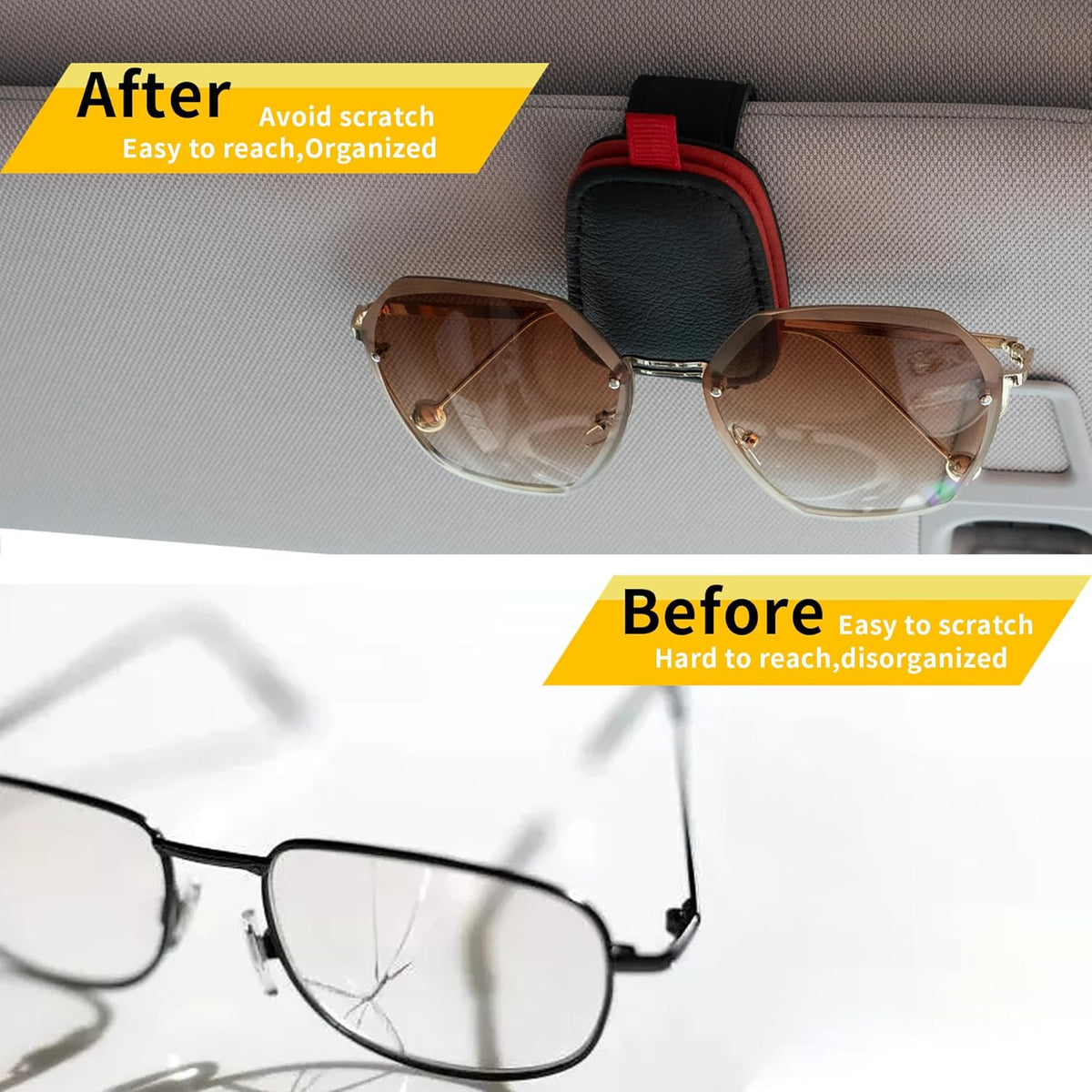 Yuoyar Magnetic Leather Sunglasses Holder for Car, 2 Packs (Black) | Magnetic Car Visor Accessories