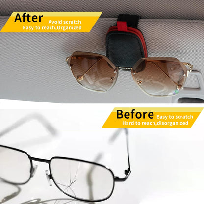 Yuoyar Magnetic Leather Sunglasses Holder for Car, 2 Packs (Black) | Magnetic Car Visor Accessories