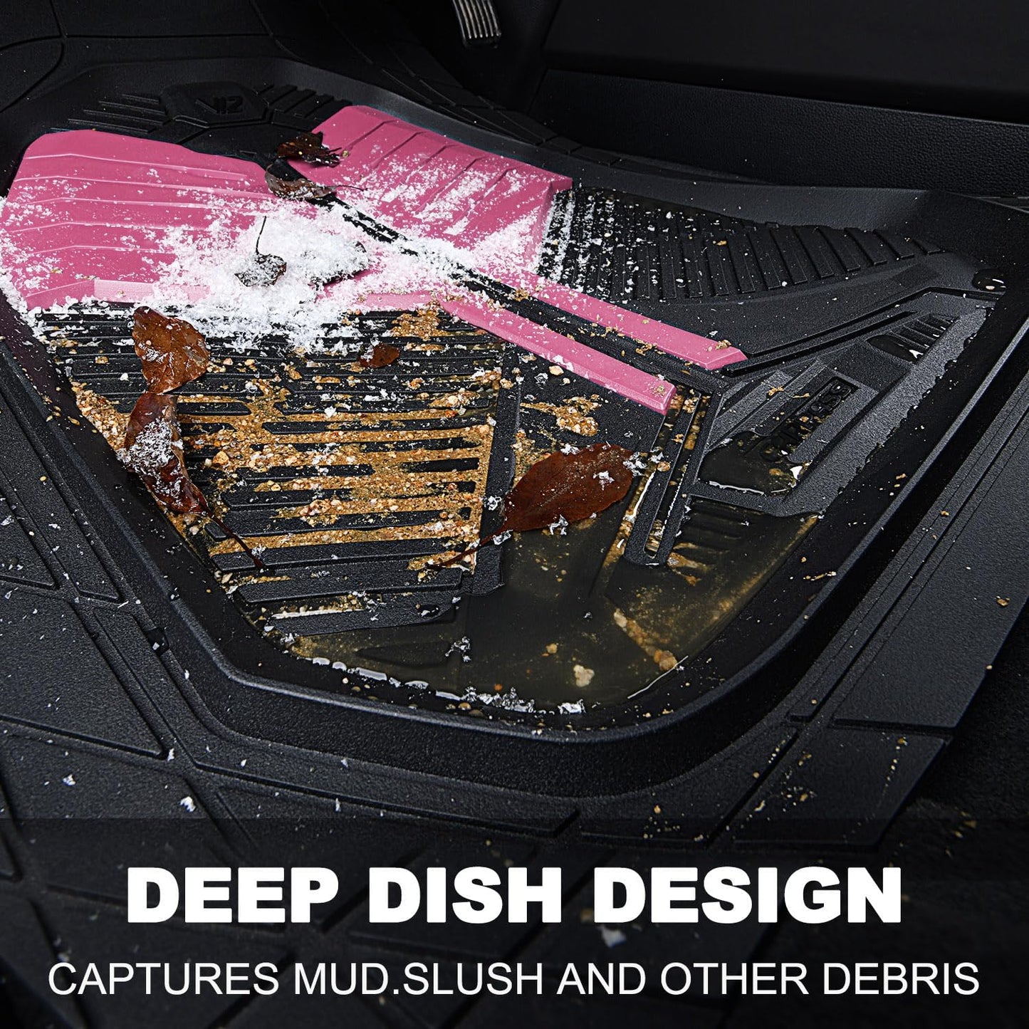 CAR PASS Heavy Duty Rubber Car Mats with Cargo Liner, Deep-Dish Car Floor Mats and Trunk Mat All Weather, Universal Trim-to-Fit for SUVs Trucks Sedans, Waterproof Anti-Slip, Trimmable V12 Black