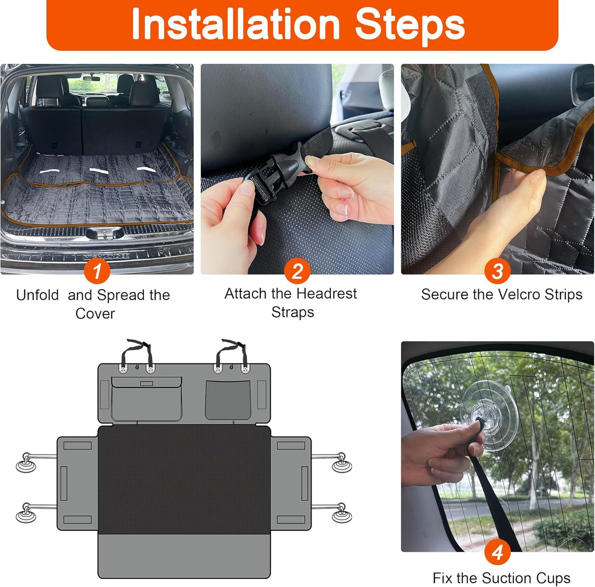 Reliadura SUV Cargo Liner for Dogs, Waterproof Dog Trunk Cover with Bumper Flap Protector, Pet Cargo Mat for SUVs Sedans Vans, Non-Slip Scratchproof Dog Seat Cover, Large Size Universal Fit