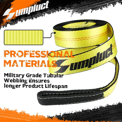 Recovery Tow Strap 2in X 20ft Heavy Duty 20,000 lbs Break Strength, Use for Emergency Towing Rope, Tree Saver, Winch Extension, Triple Reinforced Loops, Protective Sleeves,Car Accessories