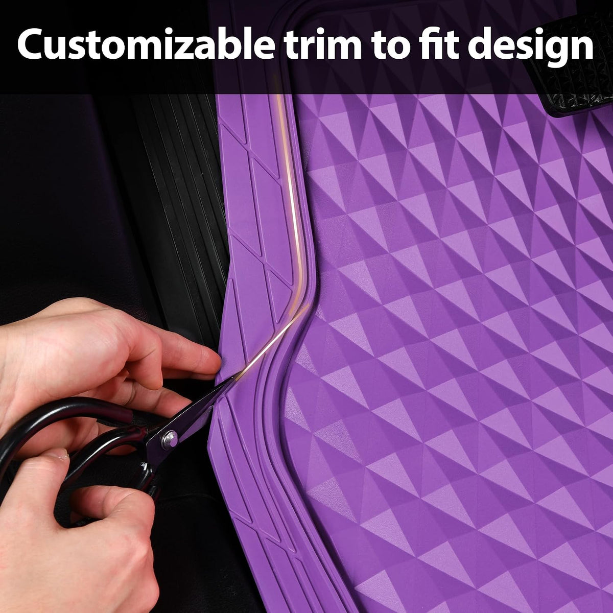CAR PASS Heavy Duty Rubber Car Mats, Deep Dish All-Weather Floor Mat for Car Full Set Durable Anti-Slip 3D Rhombus Waterproof Trim to Fit Liner Universal Fit Automotive,Sedan,SUV,Truck, 3 Piece Black
