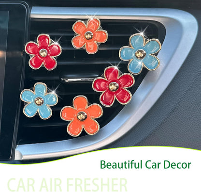 ORIESSE 6pcs Flowers Car Air Freshener Vent Clips Purple White Daisy Air Vent Clip Car Accessories for Women 3.3cm/3cm Flower Vehicle Interior Decor Refillable Diffuser