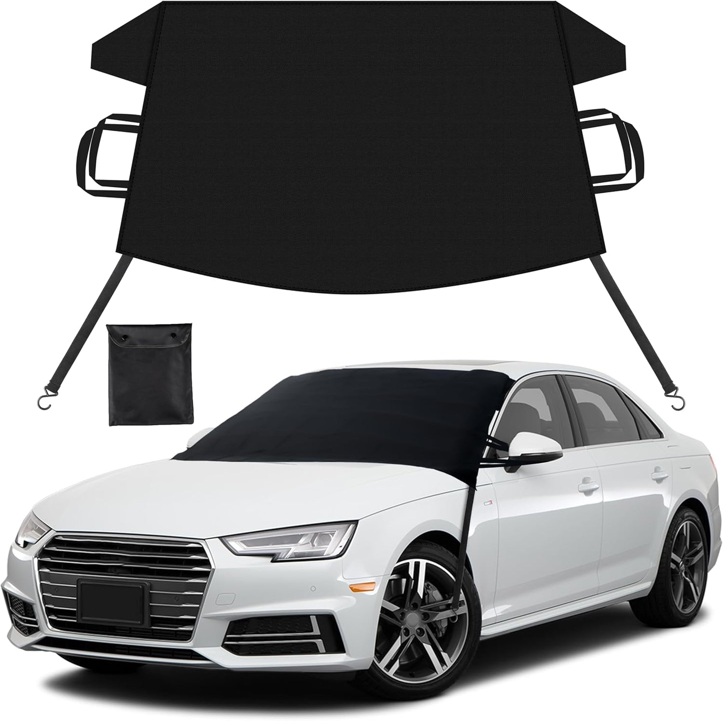 EcoNour Windshield Cover for Ice and Snow - Universal Fit for Car, SUV, Truck, Heavy Duty 600D Oxford Fabric Frost Protector for Ice & Sleet, Includes Anti-Theft Straps, Medium (69"x42")