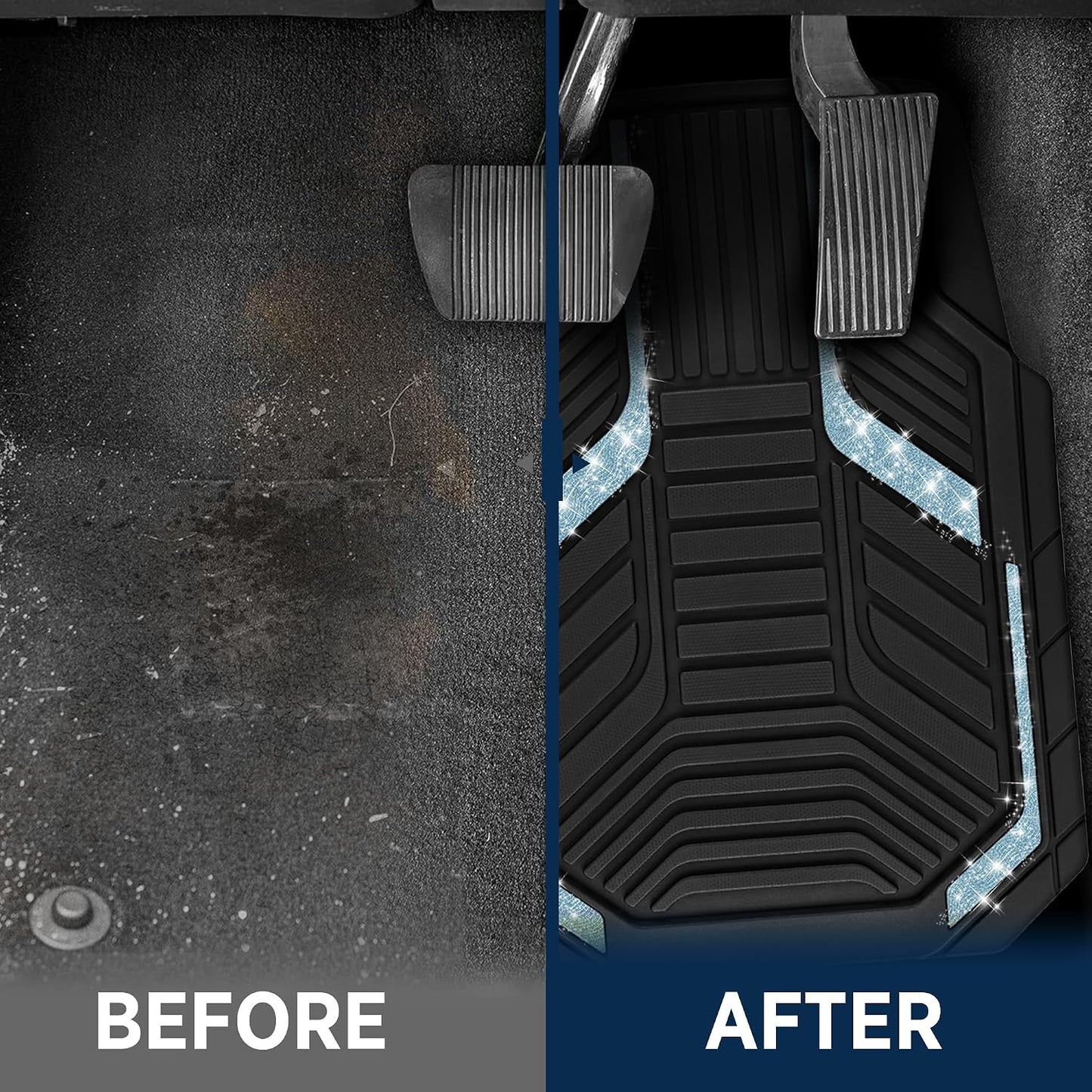 PIC AUTO Heavy Duty Rubber Floor Mats, Purple Aluminum Film Car Mats Set, Front and Rear Car Mats with Anti-Slip Backing, All Weather Protection, Trim-to-Fit for Automotive SUV, Sedan, Van