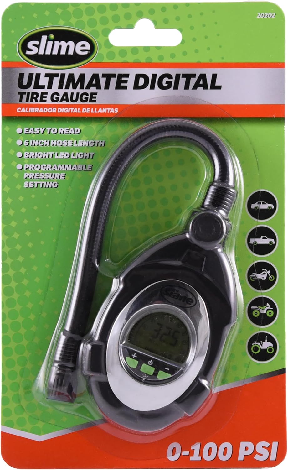 Slime 20049 Tire Pressure Gauge, Large Face Dial Analogue Gauge, 5-60 PSI