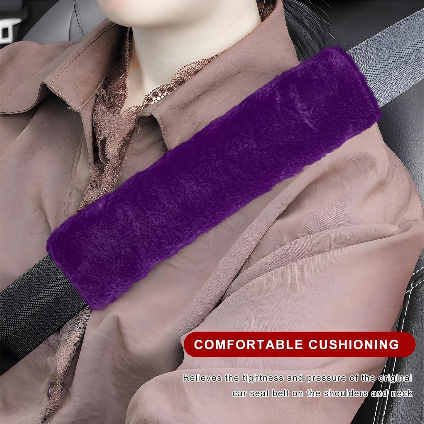 Sun Walker 2PCS Seat Belt Shoulder Pads, Fluffy Soft Plush Auto Seat Belt Pads for Protecting Your Neck & Shoulder, Comfortable Seatbelt Cover Warm Protective Cushion for Most Cars (Purple)