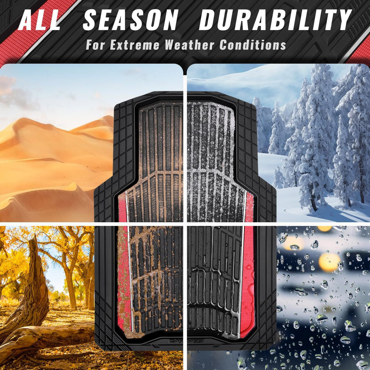 CAR PASS Heavy Duty Rubber Car Floor Mats, Deep Waterproof Car Floor Mats All Weather, Aluminum Film Floor Mats for Cars Non-Slip Universal Trim to Fit for SUVs Trucks Sedans Vans, Black Grey Metallic