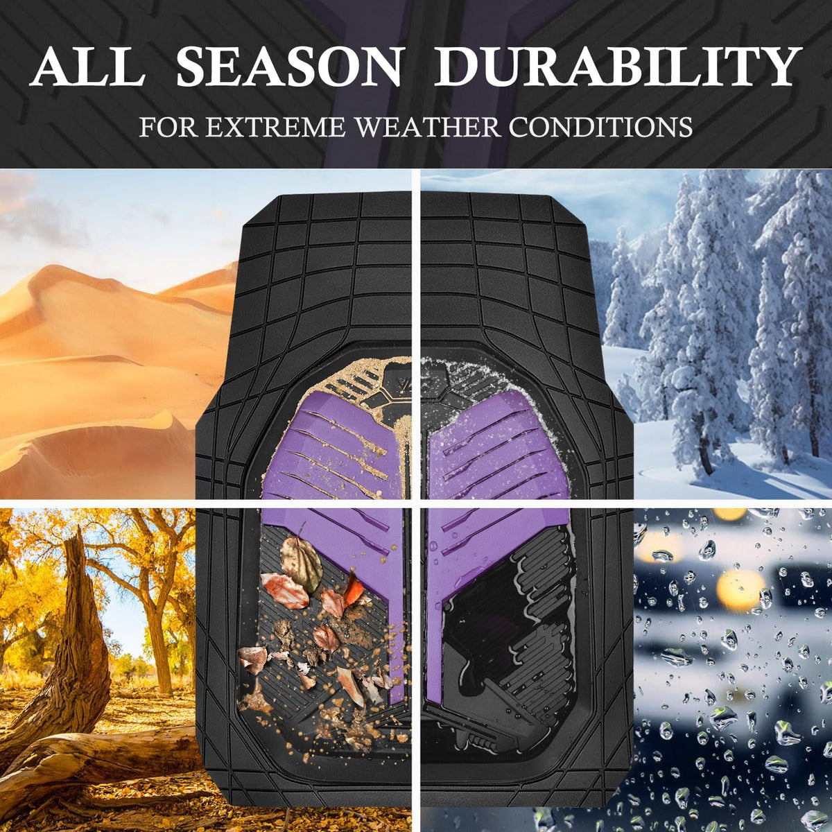 CAR PASS Heavy Duty Rubber Car Mats with Cargo Liner, Deep-Dish Car Floor Mats and Trunk Mat All Weather, Universal Trim-to-Fit for SUVs Trucks Sedans, Waterproof Anti-Slip, Trimmable V12 Black