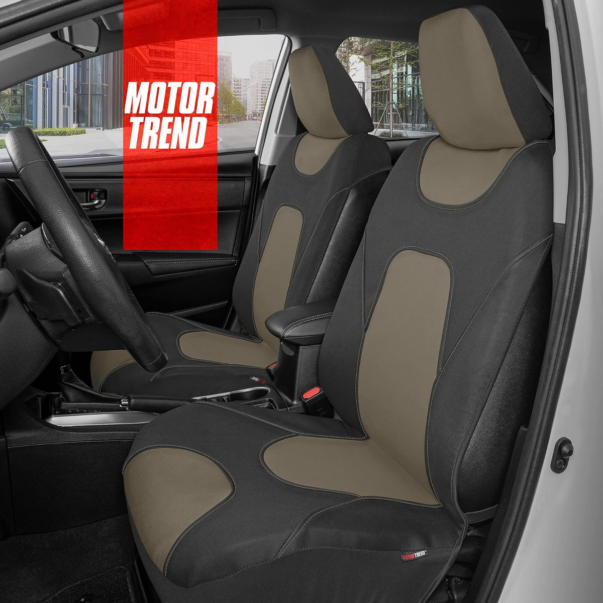 Motor Trend AquaShield Waterproof Front Seat Covers, Black Seat Covers for Cars – Neoprene Front Car Seats Cover, SUV Seat Covers Protector - Car Interior Cover for Auto, Trucks, & Dog Owners