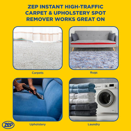 Zep Instant Carpet & Upholstery Spot Remover 19 oz (2 Units) and a Blue Microfiber Rag ECBD027-2-Pack Powerful Stain Remover for Carpet, Rugs, and Upholstery Paired with a Reusable Cloth