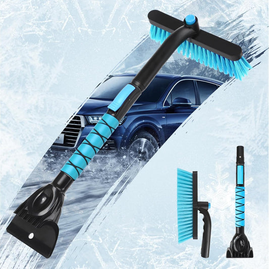 43" Ice Scraper for Car Windshield, Snow Brush with Squeegee, 3 in 1 Snow Removal for Cars with Foam Grip and 180° Pivoting Brush Head for Auto Truck SUV