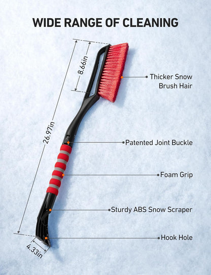 AstroAI 27" Snow Brush and Ice Scrapers for Car Windshield, Detachable Snow Scrapers with Ergonomic Foam Grip for Cars, Trucks, SUVs (Heavy Duty ABS, PVC Brush, Blue)