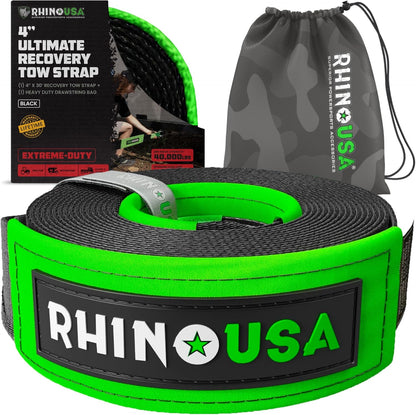 Rhino USA Recovery Tow Strap (3" x 20') - 31,518lb Break Strength - Emergency Recovery Strap Tow Rope for Truck, UTV, ATV & More - Heavy Duty Towing Strap for Offroad 4x4 Use - Compatible with Jeep