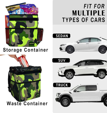 SIBOFUEGO Cute Car Trash Can with Lid – Multipurpose Collapsible Trash Bin for Car, Leak-Proof Organizer, Waterproof Garbage Can with Storage Pockets & Adjustable Straps, 2 Gallons (Black Leopard)