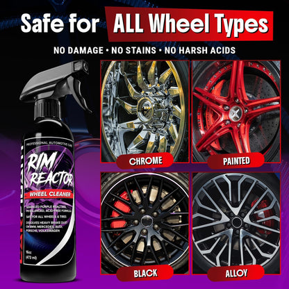 Carfidant Rim Reactor Wheel Cleaner Spray – No Scrub Formula with Purple Iron Remover Reaction – Removes Brake Dust & Grime – Safe for All Wheels (Aluminum, Chrome, Black) – pH Neutral – 16oz
