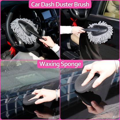 THINKWORK Car Cleaning Kit, Car Detailing Kit Interior Cleaner with High Power Handheld Vacuum, 10Pcs Detailing Brush and Storage Bag, Gray Auto Interior Cleaning Kit for Men