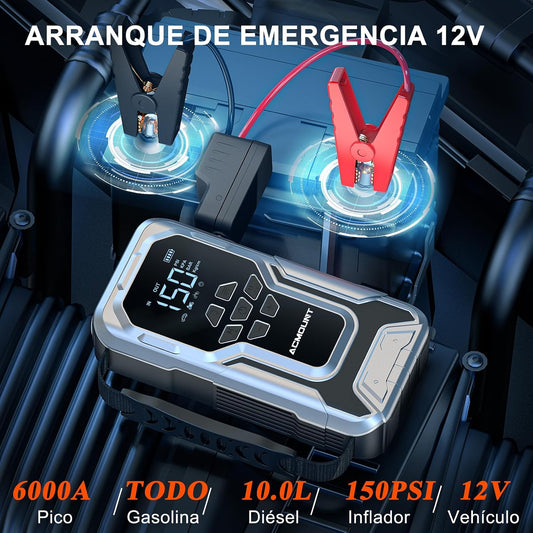 Acmount D18 Jump Starter with Air Compressor, 6000A Car Battery Jumper Starter Portable(All Gas/10.0L Diesel), 150PSI Tire Inflator Air Pump, 12V Jump Pack, 800LM Flashlight, Car Gift for Man