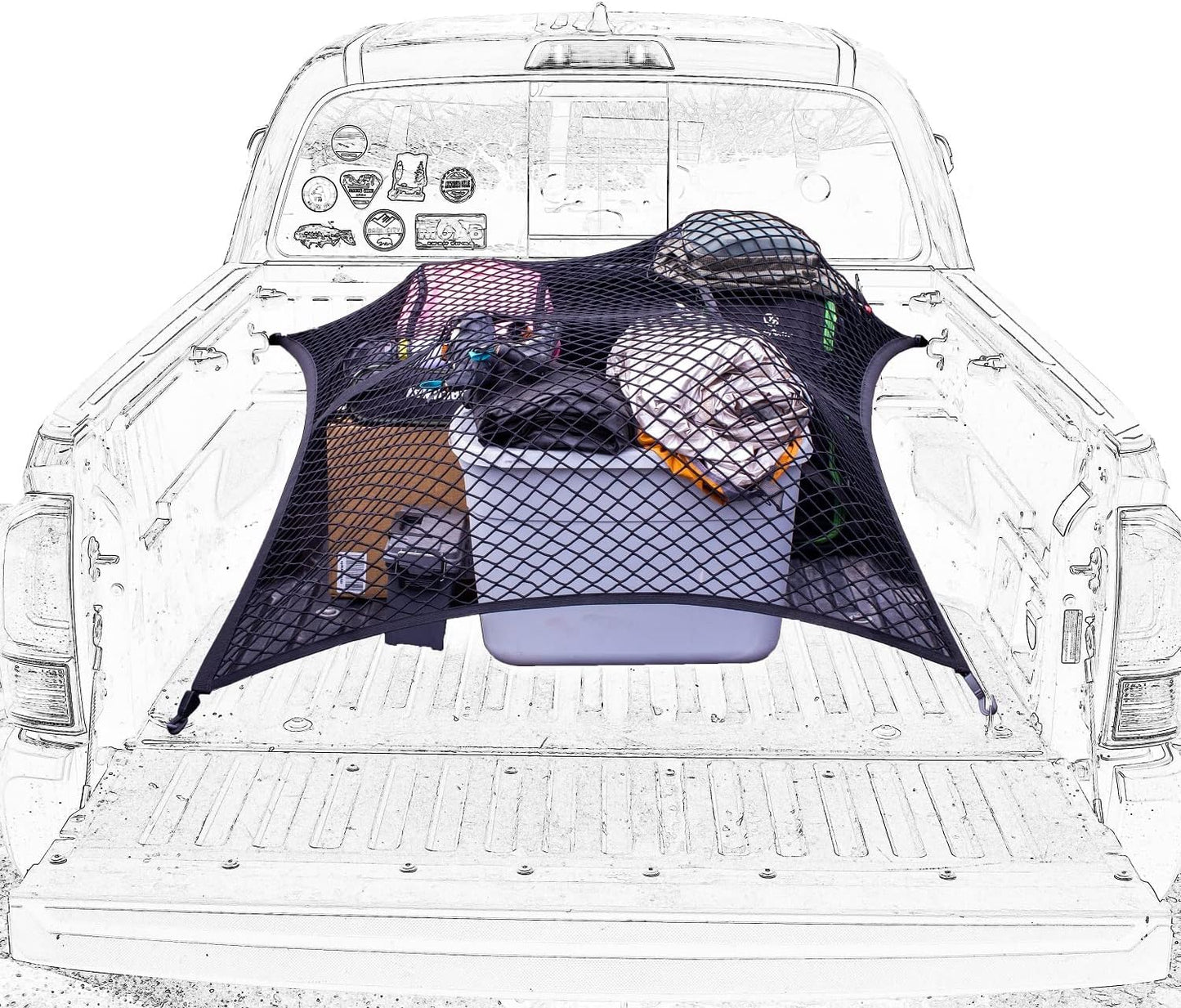 Highly Elastic Cargo Net, Simple Truck Bed Cargo Mesh Organizer, Suitable for Daily Light Loads of Trucks, 4'x4' Stretches to 7'x7' (Single Layer)
