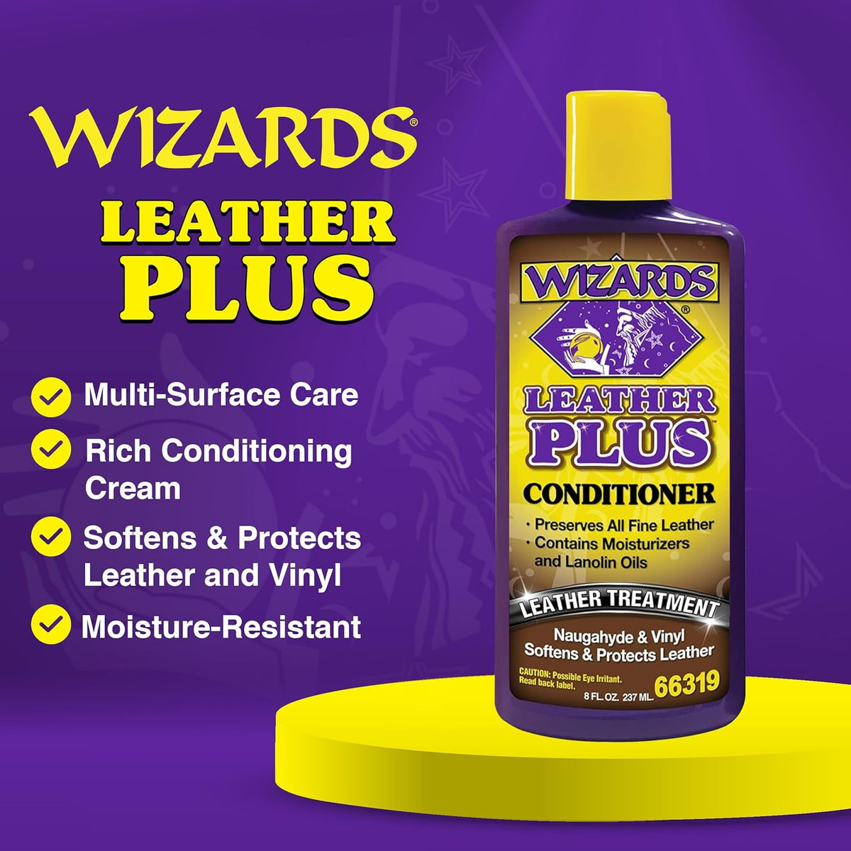 Wizards Leather Plus Conditioner - Moisturizing Car Leather Seat Cleaner and Conditioner - Cleans, Conditions and Protects Leather, Naugahyde and Vinyl Car Accessories - 8 oz - Made in USA