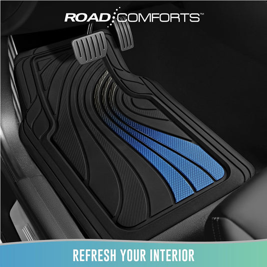 Road Comforts Car Floor Mats Full Set – Front & Rear Car Floor Mats with Aluminum Design, Anti-Slip Backing, All-Weather Protection, Trim-to-Fit Car Mats for Most Sedans, SUVs & Vans -All Pink