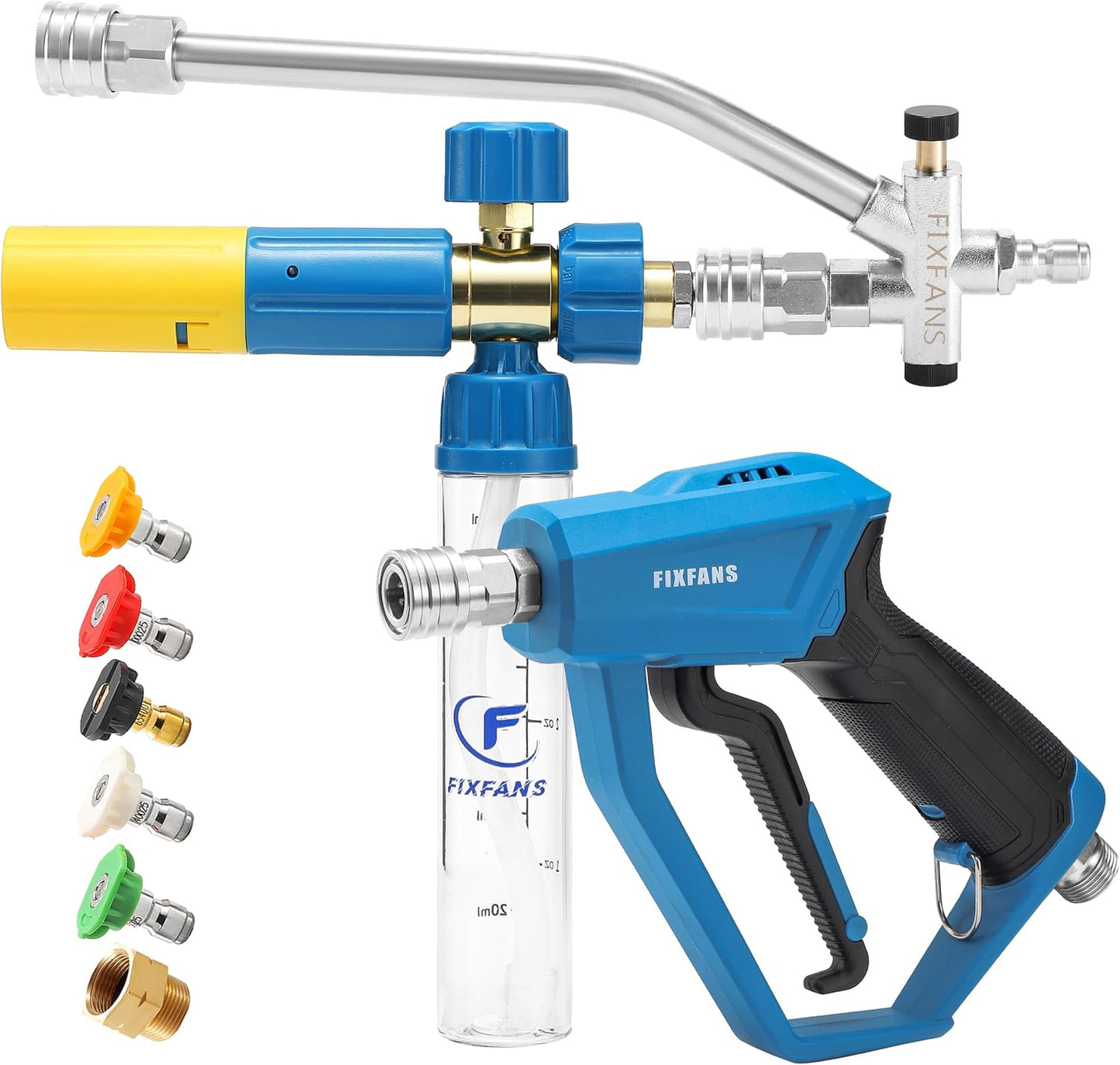 FIXFANS Foam Cannon Gun Dual Connector Accessory for Pressure Washer, Double Tip Attachment Soap Cannon with Power Washer Short Gun, Car Wash Foam Gun Kit, 1/4" Quick Connect, 5 Nozzle Tips